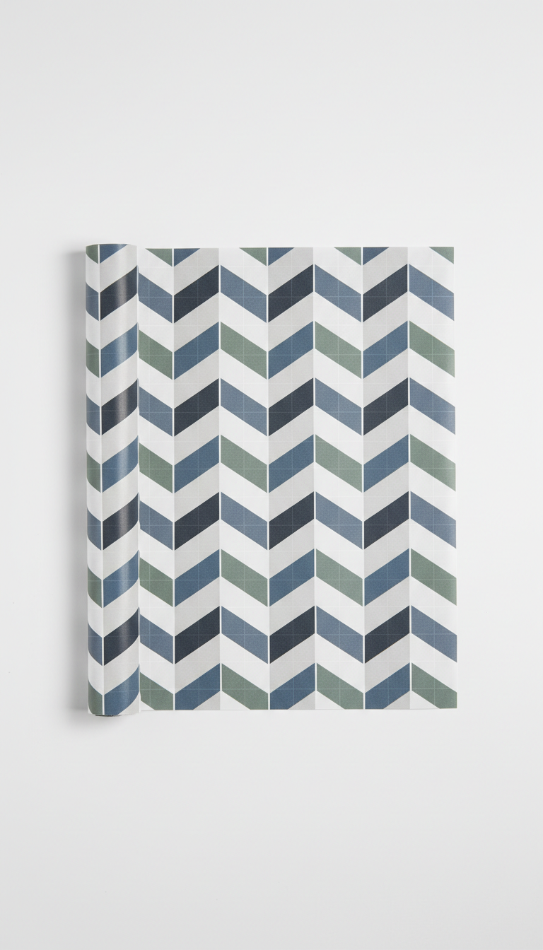 Geometric Chevron Shelf Liner in Moss Tint